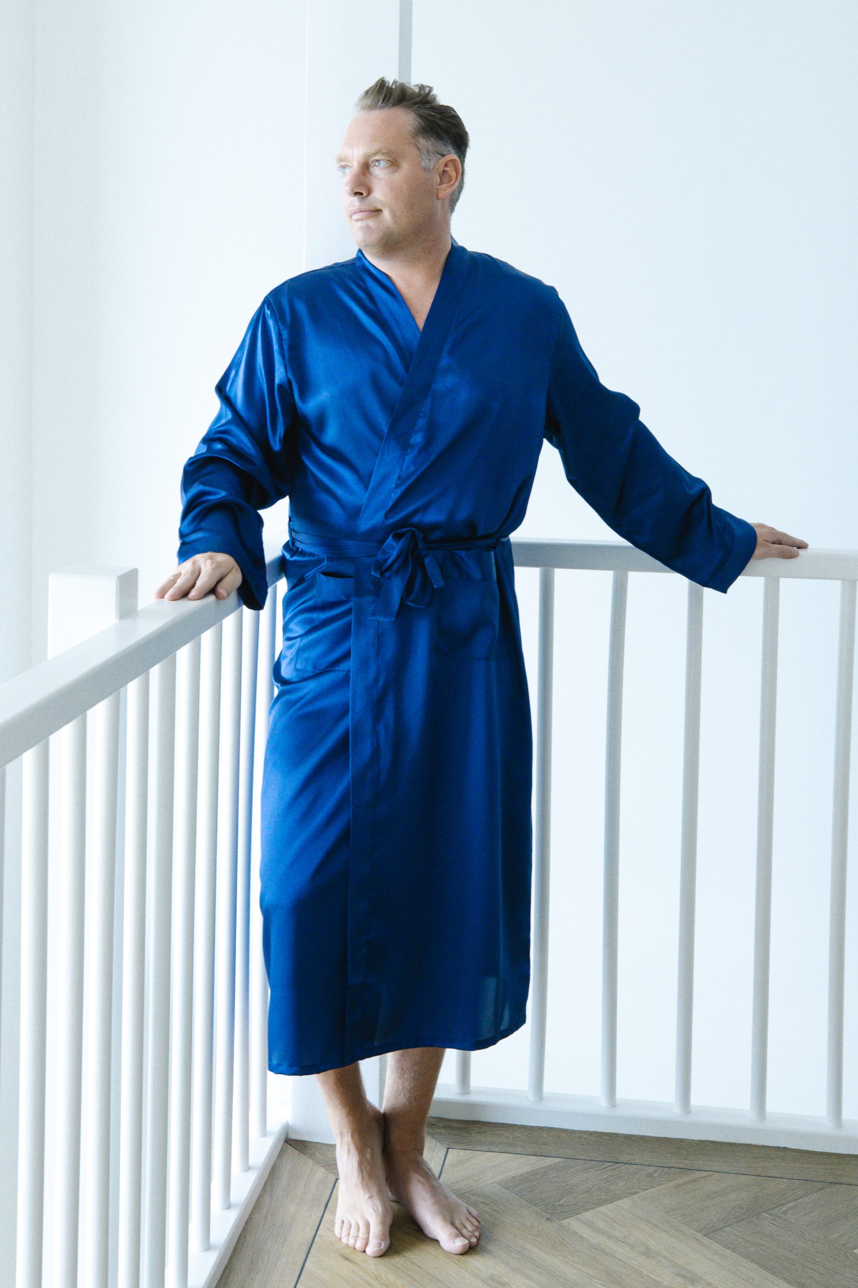 Man in kimono satijn blauw